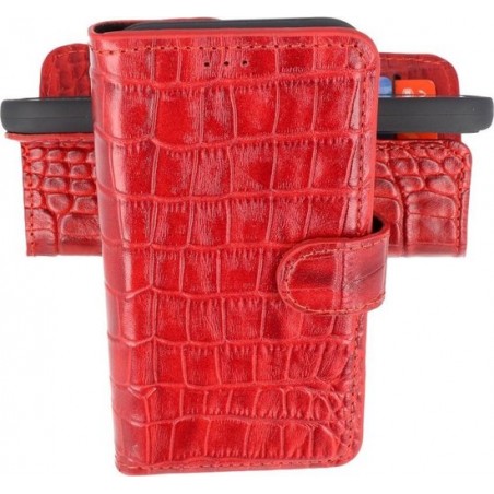 Krokodil Handmade Lederen Book Case Telefoonhoesje voor iPhone 12 - 12 Pro - Rood