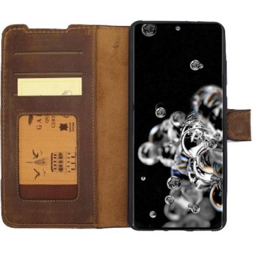 GALATA® Echte lederen book wallet ID Samsung Galaxy S20 Ultra - Antiek Bruin