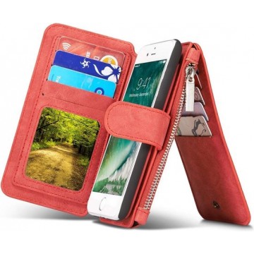 Apple iPhone 7 Plus / 8 Plus Hoesje Portemonnee Luxe Lederen Wallet Case met Afneembare Back Cover iCall - Rood