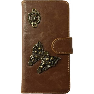 MP Case® PU Leder Mystiek design Bruin Hoesje voor Samsung Galaxy J7 2016 Vlinder Figuur book case wallet case