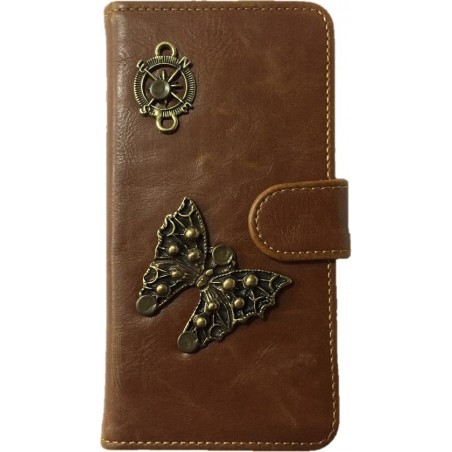 MP Case® PU Leder Mystiek design Bruin Hoesje voor Samsung Galaxy J7 2016 Vlinder Figuur book case wallet case