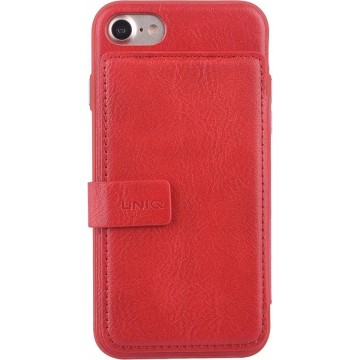 UNIQ Accessory iPhone 7-8 Kunstleer Backcover hoesje met clip pasjeshouder - Rood