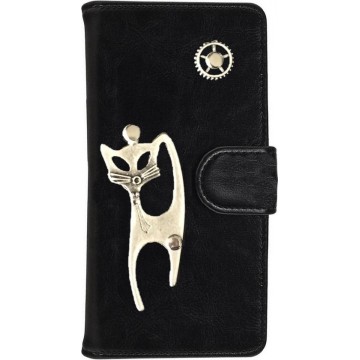 MP Case® PU Leder Mystiek design Zwart Hoesje voor Apple iPhone 6/6s Kat Figuur book case wallet case