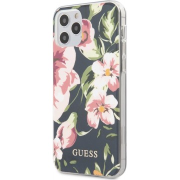 Guess Apple iPhone 12 / 12 Pro Navy Backcover hoesje - Flower TPU