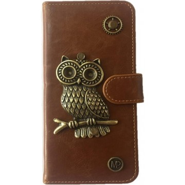 MP Case® PU Leder Mystiek design Bruin Hoesje voor Samsung Galaxy S6 Edge Uil Figuur book case wallet case