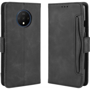 Voor OnePlus 7T Wallet Style Skin Feel Calf Pattern lederen tas met aparte kaartsleuf (zwart)
