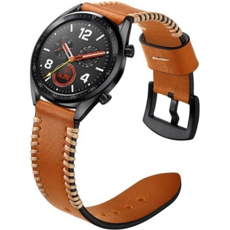 Let op type!! 22mm voor Huawei Watch GT2e GT2 46mm Strap Lederen Band (Bruin)