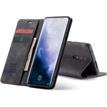 CASEME OnePlus 7 Pro Retro Wallet Hoesje - Zwart