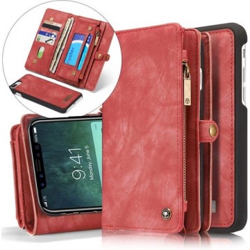 CASEME Apple iPhone X Luxe Lederen Portemonnee Hoesje - backcover rood