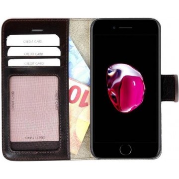 Pearlycase® Echt Lederen Wallet Bookcase Apple iPhone 7 met de handgemaakte Donkerbruin Leren Telefoonhoesje