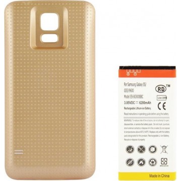 6200mAh mobiele telefoon batterij & dekking achterdeur voor Galaxy S5 / G900 (goud)
