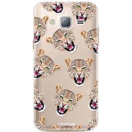 FOONCASE Samsung Galaxy J3 2016 hoesje TPU Soft Case - Back Cover - Cheeky Leopard / Luipaard hoofden