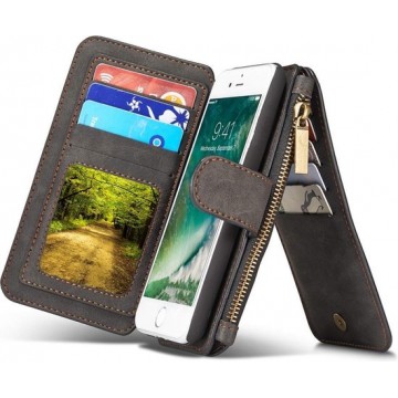 Apple iPhone 7 Plus / 8 Plus Hoesje Portemonnee Luxe Lederen Wallet Case met Afneembare Back Cover iCall - Zwart