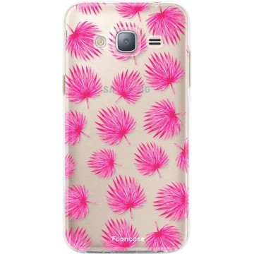 FOONCASE Samsung Galaxy J3 2016 hoesje TPU Soft Case - Back Cover - Pink leaves / Roze bladeren