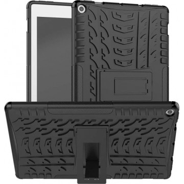 Let op type!! For Amazon Kindle Fire HD 10 2019 Tire Texture TPU + PC Shockproof Case with Holder(Black)