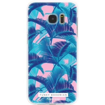 FOONCASE Samsung Galaxy S7 Edge hoesje TPU Soft Case - Back Cover - Funky Bohemian / Blauw Roze Bladeren
