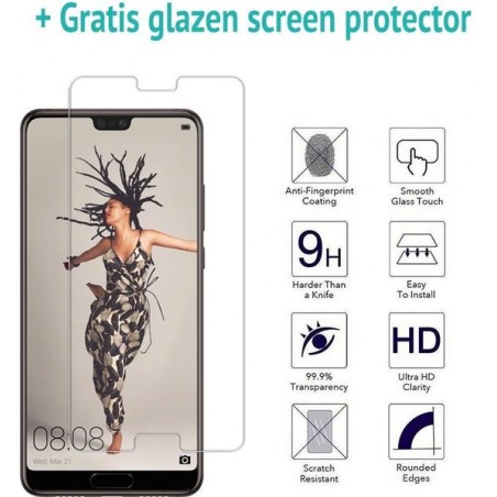 Leren Flip case Huawei P20 + gratis glazen Screenprotector