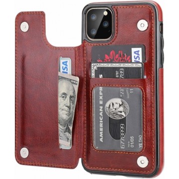 Wallet Case iPhone 11 Pro Max - bruin met Privacy Glas