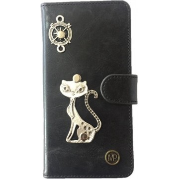 MP Case® PU Leder Mystiek desing Zwart Hoesje voor Apple iPhone 6/6s Kat Figuur book case wallet case