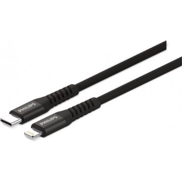 Philips USB Kabel 3.0 - USB-C naar Lightning - Lengte: 2 Meter - Premium Nylon - Zwart