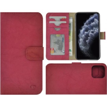 iPhone 11 Pro hoesje - Bookcase - Portemonnee Hoes Echt leerDelux Wallet case Roos
