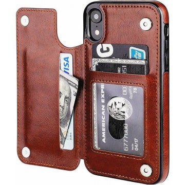 Wallet Case iPhone Xr - bruin met Privacy Glas