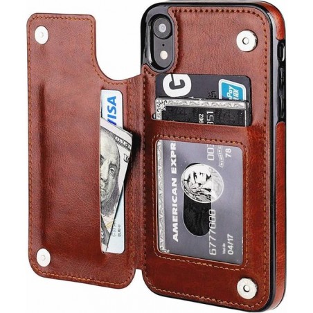 Wallet Case iPhone Xr - bruin met Privacy Glas