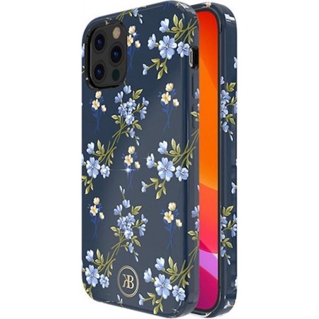 Flower BackCover met Swarovski® Crystals - Hoesje - Telefoonhoesje - iPhone 12 mini - Blauw
