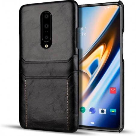 Voor OnePlus 7 Calf Texture PU + PC beschermhoes met kaartsleuven (zwart)