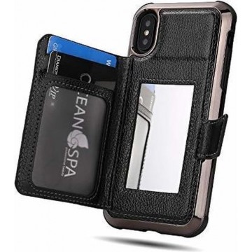 Wallet met spiegel Case iPhone X / Xs - Zwart met Privacy Glas