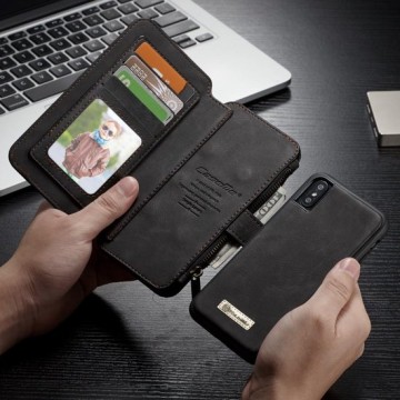 Wallet bookcase met afneembare magnetische hardcase iPhone X/Xs - zwart - Caseme