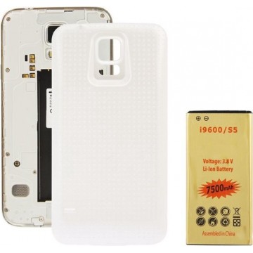 7500mAh mobiele telefoon batterij & dekking achterdeur voor Galaxy S5 / G900 (wit)