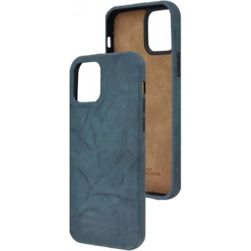 iPhone 12 Pro Hoesje - iPhone 12 Pro hoesje Echt leer Back Cover Case Washed Blauw