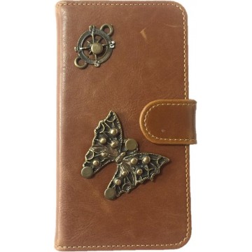 MP Case® PU Leder Mystiek design Bruin Hoesje voor LG K7 Vlinder Figuur book case wallet case