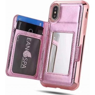 Wallet met spiegel Case iPhone X / Xs - roze met Privacy Glas