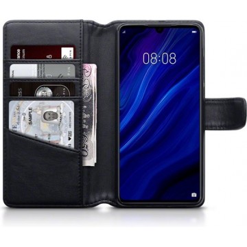 Qubits - luxe echt lederen wallet hoes - Huawei P30 - Zwart