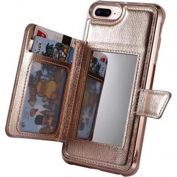 Wallet met spiegel Case iPhone X / Xs - Rose gold met Privacy Glas