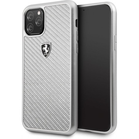 Apple iPhone 11 Pro Zilver Ferrari Backcover hoesje FEHCAHCN58SI - Carbon Fiber - FEHCAHCN58SI