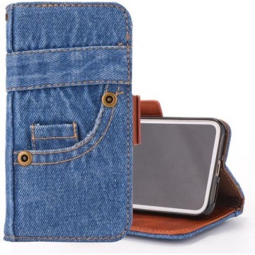 Let op type!! Denim patroon TPU case met kaartsleuf & portemonnee & houder voor iPhone XS Max 6 5 inch (blauw)
