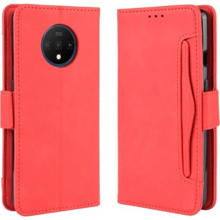 Voor OnePlus 7T Wallet Style Skin Feel Calf Pattern lederen tas met aparte kaartsleuf (rood)