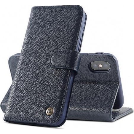 Echt Lederen Book Case Hoesje voor iPhone Xs Max - Navy