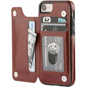 iPhone SE 2020 wallet case - bruin + Glazen screen protector