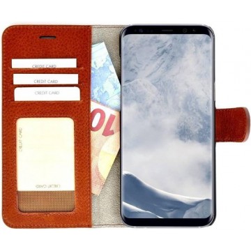 Pearlycase® Echt Lederen Wallet Bookcase Samsung Galaxy S8 met de handgemaakte lichtbruin Leren Telefoonhoesje
