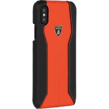 Lamborghini backcover hoesje D1 Serie Apple iPhone X-Xs Oranje - Genuine Leather - Echt leer