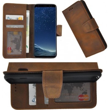 Samsung Galaxy S8 hoesje Echt Leder Cover Antiek Bruin Bookcase Hoes Pearlycase