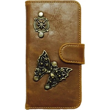MP Case® PU Leder mystiek design Bruin Hoesje voor Apple iPhone 6 6S (4.7) Vlinder Figuur book case wallet case