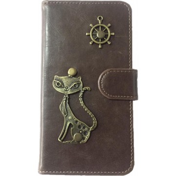 MP Case® PU Leder Mystiek design Mocca Hoesje voor LG K7 Kat Figuur book case wallet case