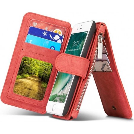 Apple iPhone 7 / 8 Hoesje Portemonnee Luxe Lederen Wallet Case met Afneembare Back Cover iCall - Rood