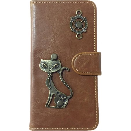 MP Case® PU Leder Mystiek design Bruin Hoesje voor Samsung Galaxy S8 Plus Kat Figuur book case wallet case