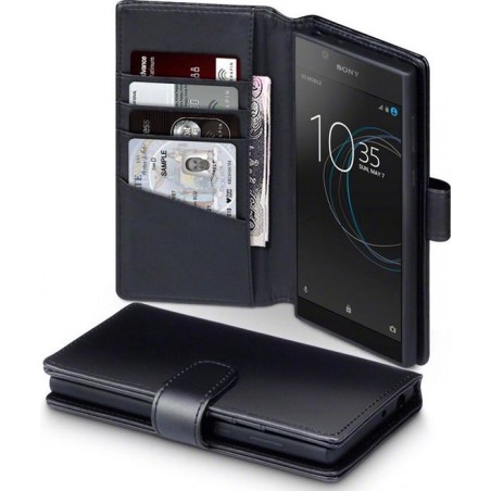 Sony Xperia L1 Bookcase hoesje - CaseBoutique -  Zwart - Leer